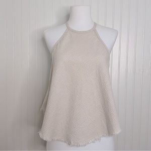 BDG Halter Seersucker Diagonal Stripe Raw Edge Top